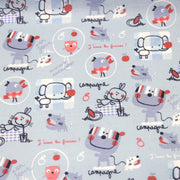 Tissu cotonnade enfant animaux en pique-nique à la campagne sur fond bleu ciel - tissuspipi.com