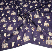 Tissu cotonnade HALLOWEEN, violet aux fantomes et manoirs hantés - OEKO - TEX STANDARD 100 - tissuspipi.com