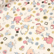 Tissu cotonnade enfant aux animaux de la forêt en hiver rose et bleu sur fond blanc - tissuspipi.com