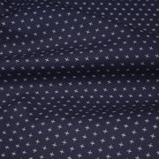 Tissu cotonnade motif japonais KA - KASURI, aux fines croix écrues, fond bleu indigo - tissuspipi.com