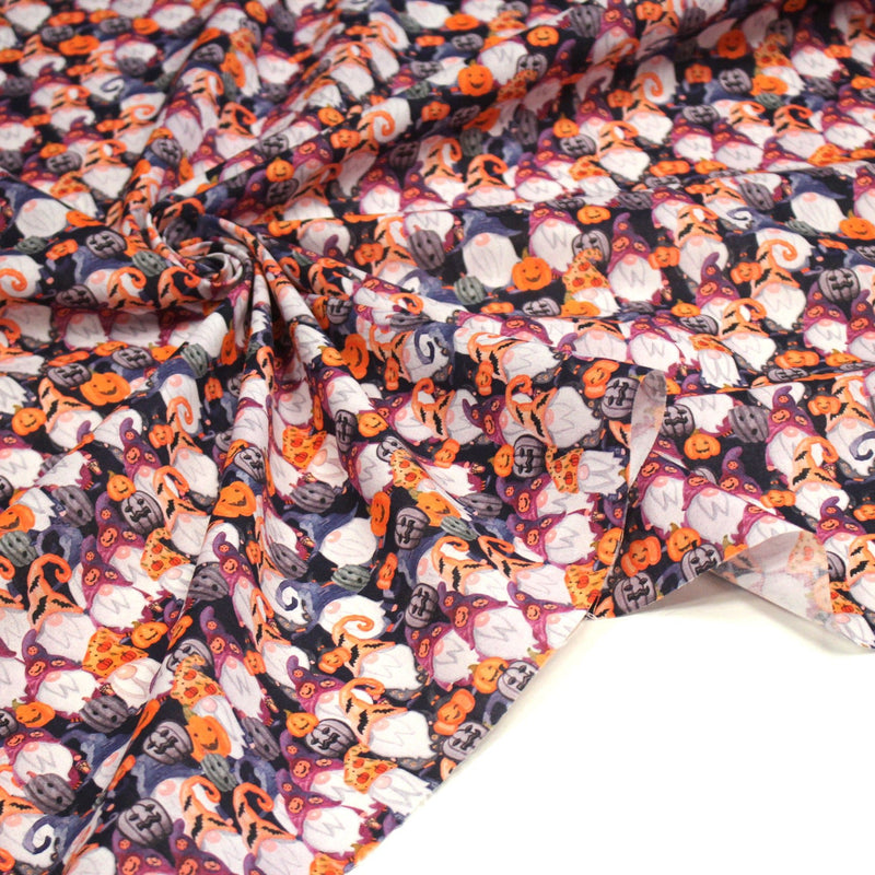 Tissu cotonnade HALLOWEEN aux têtes de citrouille multicolores - OEKO - TEX STANDARD 100 - tissuspipi.com
