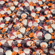 Tissu cotonnade HALLOWEEN aux têtes de citrouille multicolores - OEKO - TEX STANDARD 100 - tissuspipi.com