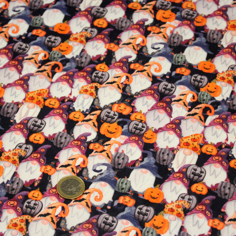 Tissu cotonnade HALLOWEEN aux têtes de citrouille multicolores - OEKO - TEX STANDARD 100 - tissuspipi.com