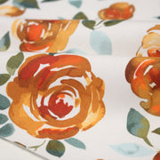 Tissu gabardine coton imprimée blanc aux roses oranges façon aquarelle - tissuspipi.com