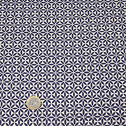 Tissu cotonnade motif japonais feuilles géométriques ASANOHA, bleu indigo & écru - tissuspipi.com