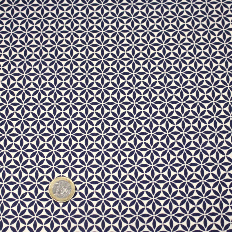 Tissu cotonnade motif japonais feuilles géométriques ASANOHA, bleu indigo & écru - tissuspipi.com