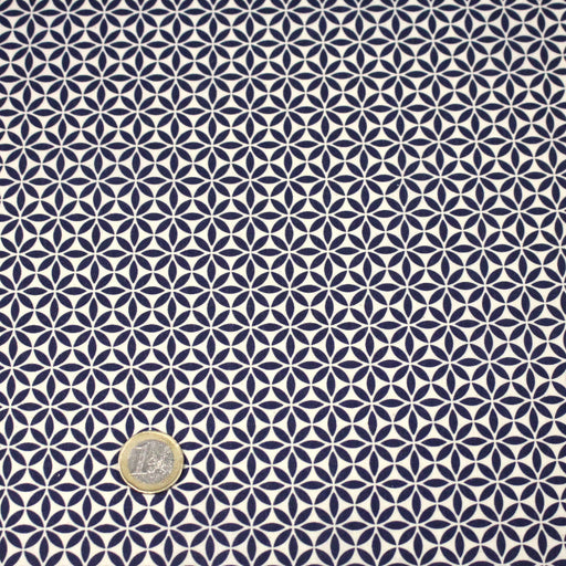 Tissu cotonnade motif japonais feuilles géométriques ASANOHA, bleu indigo & écru - tissuspipi.com