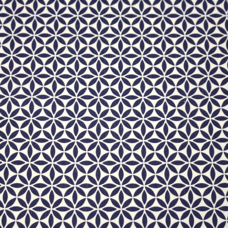 Tissu cotonnade motif japonais feuilles géométriques ASANOHA, bleu indigo & écru - tissuspipi.com