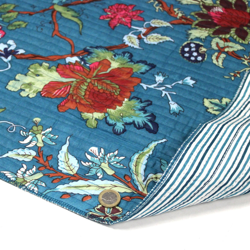 Tissu matelassé coton indien, motif traditionnel floral : nombreuses couleurs et fleuris au choix! - tissuspipi.com