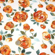Tissu gabardine coton imprimée blanc aux roses oranges façon aquarelle - tissuspipi.com