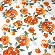 Tissu gabardine coton imprimée blanc aux roses oranges façon aquarelle - tissuspipi.com