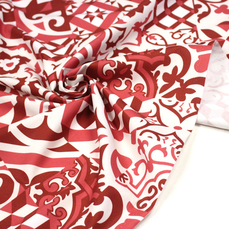Tissu gabardine coton imprimée motif carreaux de faïence azulejos modernes, trois couleurs dispos - STANDARD 100 OEKO - TEX - tissuspipi.com
