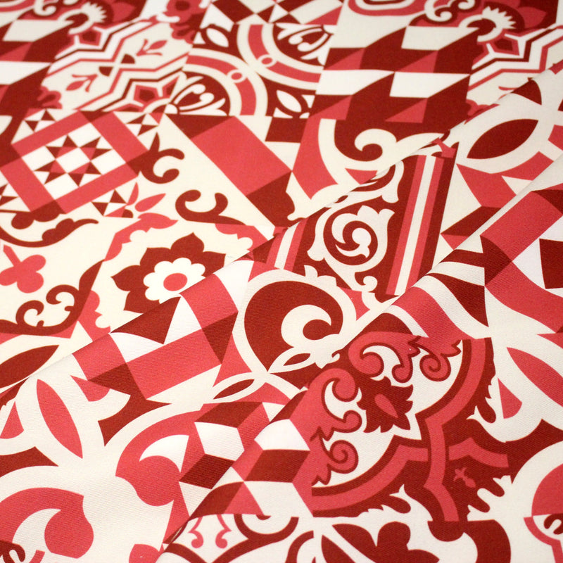 Tissu gabardine coton imprimée motif carreaux de faïence azulejos modernes, trois couleurs dispos - STANDARD 100 OEKO - TEX - tissuspipi.com