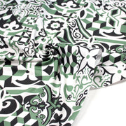 Tissu gabardine coton imprimée motif carreaux de faïence azulejos modernes, trois couleurs dispos - STANDARD 100 OEKO - TEX - tissuspipi.com