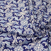 Tissu gabardine coton imprimée motif anciens carreaux de faïence bleus, azulejos - STANDARD 100 OEKO - TEX - tissuspipi.com