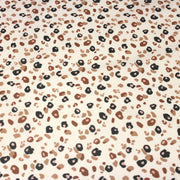 Tissu cotonnade LEOPARD, écru et taches léopard noires, roses, ocres - OEKO - TEX STANDARD 100 - tissuspipi.com