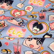 Tissu cotonnade motif japonais KAWAII rose orange bleu - OEKO - TEX - tissuspipi.com