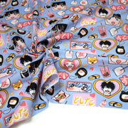 Tissu cotonnade motif japonais KAWAII rose orange bleu - OEKO - TEX - tissuspipi.com
