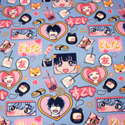 Tissu cotonnade motif japonais KAWAII rose orange bleu - OEKO - TEX - tissuspipi.com