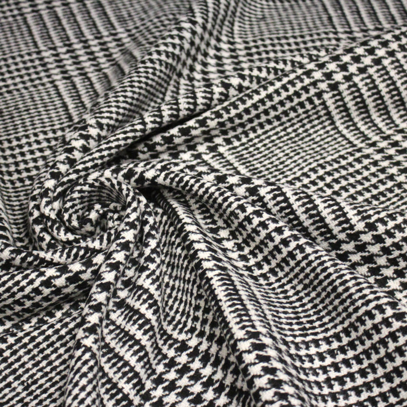 Tissu lainage à grands carreaux & pied de coq noirs et blancs - Fabrication italienne - tissuspipi.com