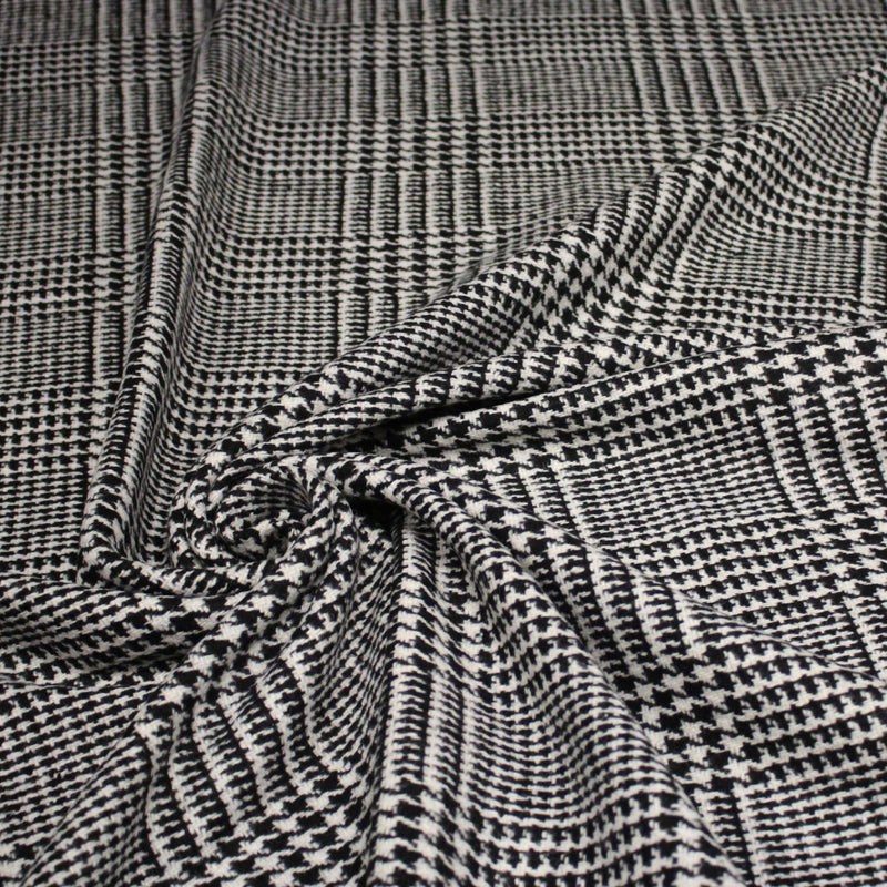 Tissu lainage à grands carreaux & pied de coq noirs et blancs - Fabrication italienne - tissuspipi.com