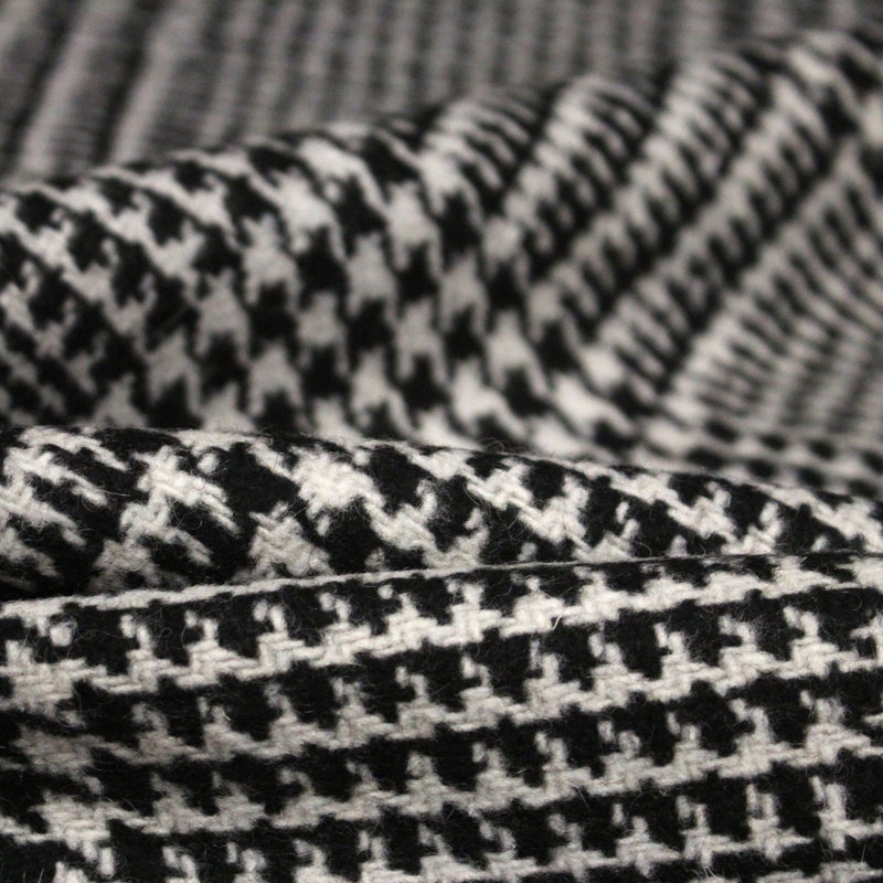 Tissu lainage à grands carreaux & pied de coq noirs et blancs - Fabrication italienne - tissuspipi.com