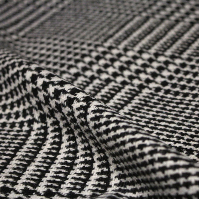 Tissu lainage à grands carreaux & pied de coq noirs et blancs - Fabrication italienne - tissuspipi.com