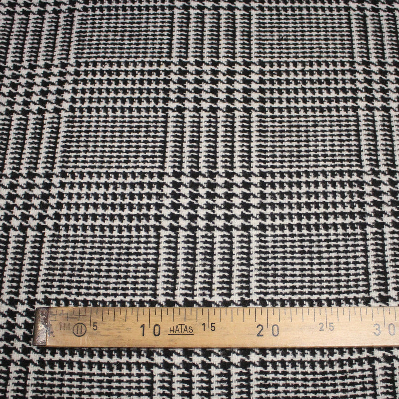 Tissu lainage à grands carreaux & pied de coq noirs et blancs - Fabrication italienne - tissuspipi.com