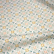 Tissu cotonnade fleuri géométrique ART NOUVEAU, vert amande, bleu canard, orange - OEKO - TEX STANDARD 100 - tissuspipi.com