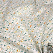Tissu cotonnade fleuri géométrique ART NOUVEAU, vert amande, bleu canard, orange - OEKO - TEX STANDARD 100 - tissuspipi.com