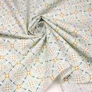Tissu cotonnade fleuri géométrique ART NOUVEAU, vert amande, bleu canard, orange - OEKO - TEX STANDARD 100 - tissuspipi.com