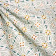 Tissu cotonnade fleuri géométrique ART NOUVEAU, vert amande, bleu canard, orange - OEKO - TEX STANDARD 100 - tissuspipi.com