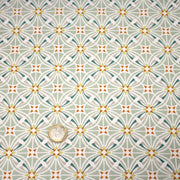 Tissu cotonnade fleuri géométrique ART NOUVEAU, vert amande, bleu canard, orange - OEKO - TEX STANDARD 100 - tissuspipi.com