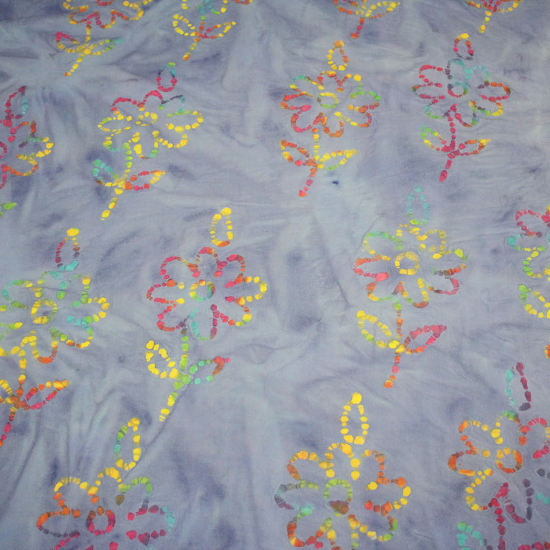 Tissu coton block print bleu aux fleurs multicolores - MADE IN INDIA - tissuspipi.com