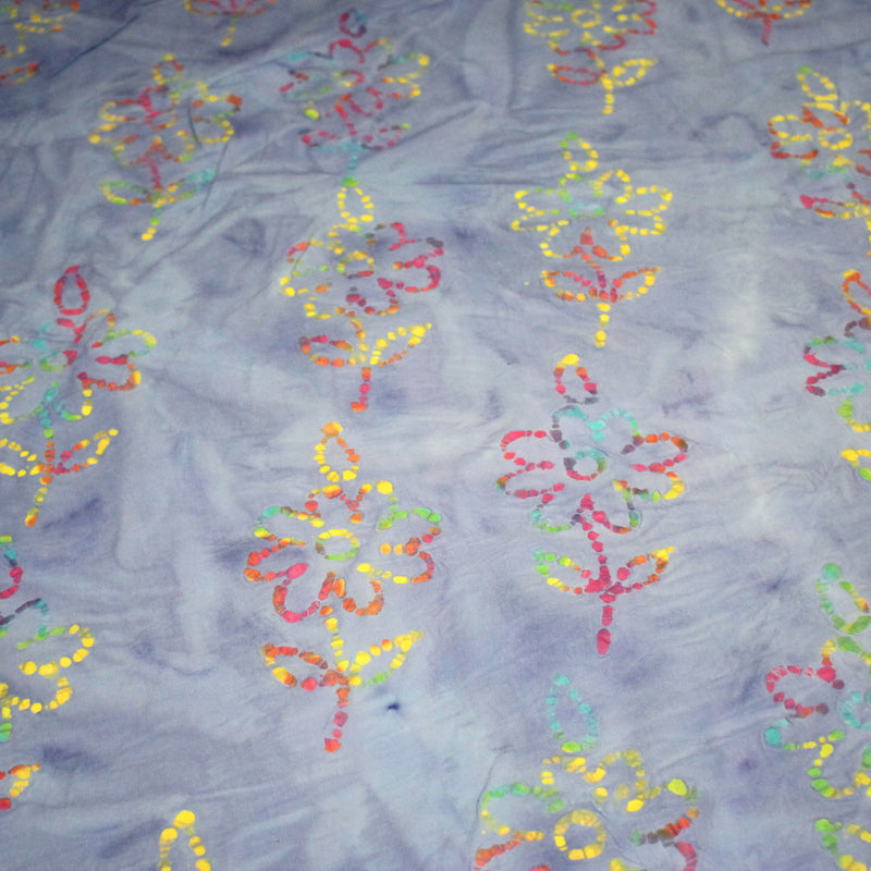 Tissu coton block print bleu aux fleurs multicolores - MADE IN INDIA - tissuspipi.com