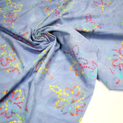 Tissu coton block print bleu aux fleurs multicolores - MADE IN INDIA - tissuspipi.com