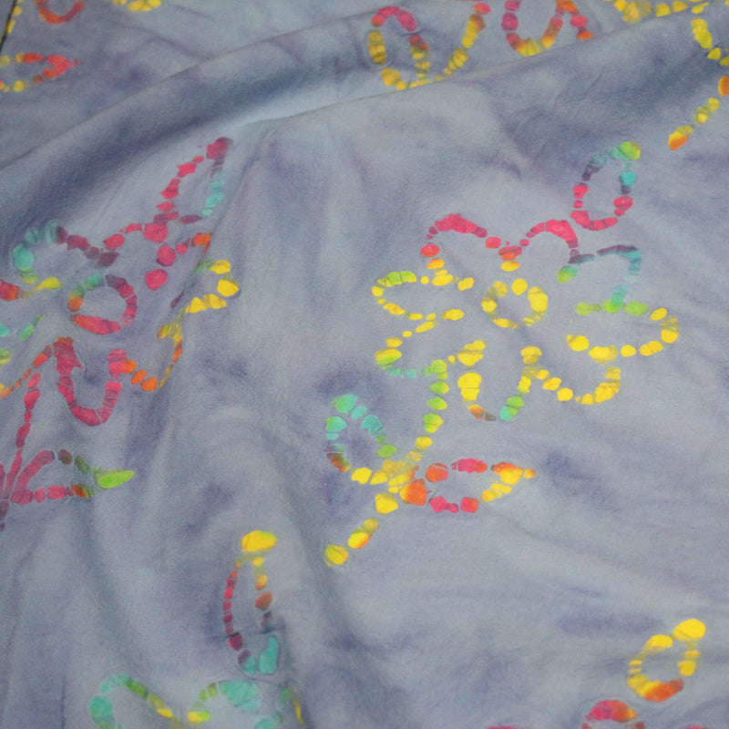 Tissu coton block print bleu aux fleurs multicolores - MADE IN INDIA - tissuspipi.com