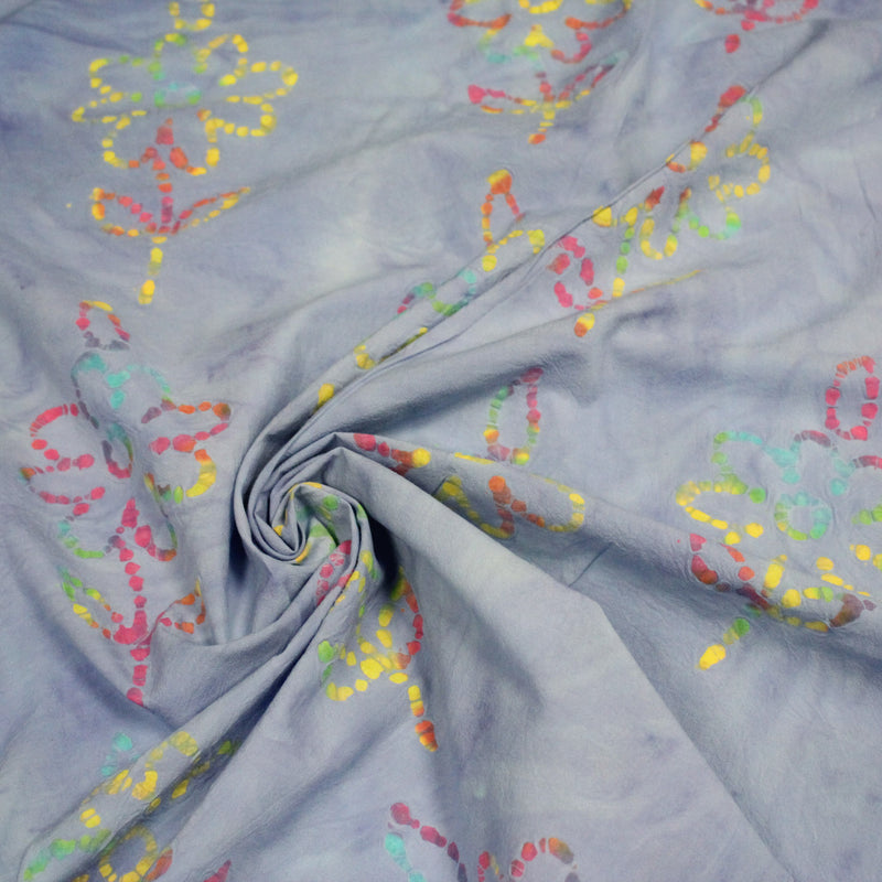 Tissu coton block print bleu aux fleurs multicolores - MADE IN INDIA - tissuspipi.com