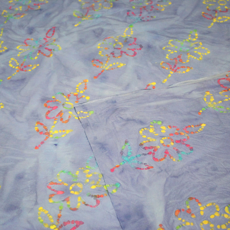 Tissu coton block print bleu aux fleurs multicolores - MADE IN INDIA - tissuspipi.com