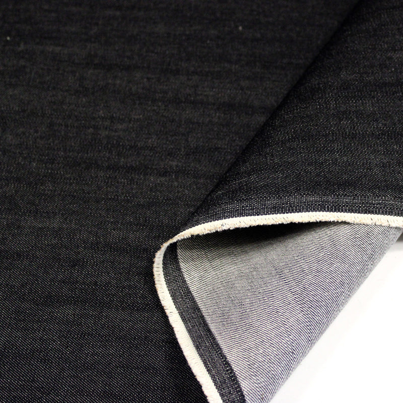 Tissu denim brut noir 100% coton, 410gr/m2 - Fabrication italienne