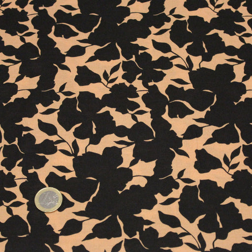 Tissu viscose fluide ocre aux feuilles noires façon silhouette - OEKO-TEX STANDARD 100 - tissuspipi.com