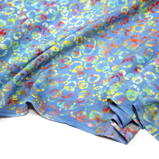 Tissu coton block print bleu aux cercles de pois multicolores - MADE IN INDIA - tissuspipi.com