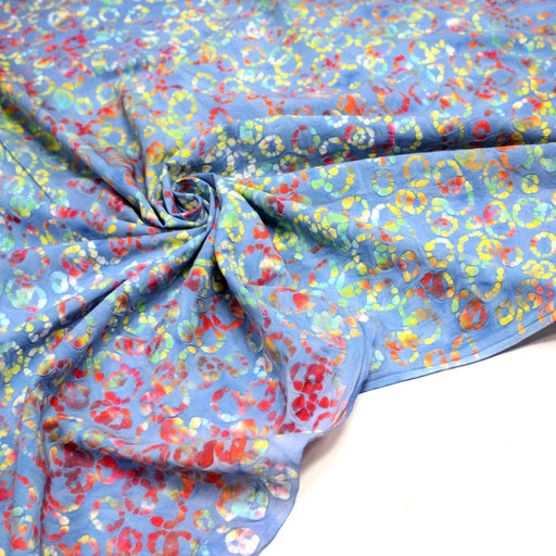 Tissu coton block print bleu aux cercles de pois multicolores - MADE IN INDIA - tissuspipi.com
