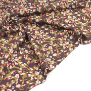 Tissu viscose fluide au feuillage abstrait vert & violet, taches écrues et oranges - OEKO-TEX STANDARD 100 - tissuspipi.com