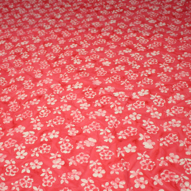 Tissu coton block print rouge fraise aux fleurs blanches - MADE IN INDIA - tissuspipi.com