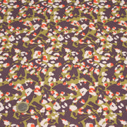 Tissu viscose fluide au feuillage abstrait vert & violet, taches écrues et oranges - OEKO-TEX STANDARD 100 - tissuspipi.com