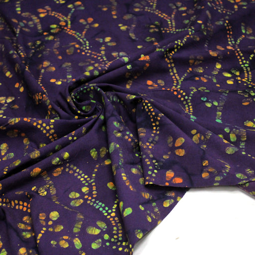 Tissu coton block print violet aux fleurs et pois multicolores - MADE IN INDIA - tissuspipi.com