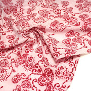 Tissu coton block print rose pâle aux coeurs roses rouges - MADE IN INDIA - tissuspipi.com
