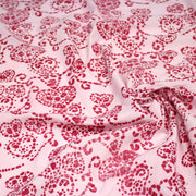 Tissu coton block print rose pâle aux coeurs roses rouges - MADE IN INDIA - tissuspipi.com