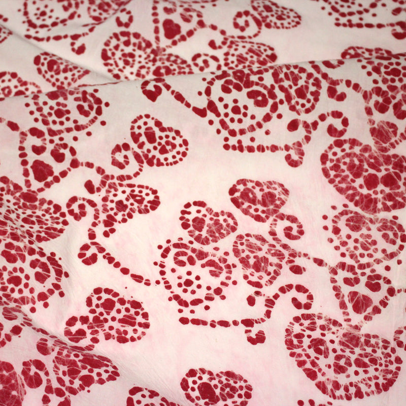 Tissu coton block print rose pâle aux coeurs roses rouges - MADE IN INDIA - tissuspipi.com